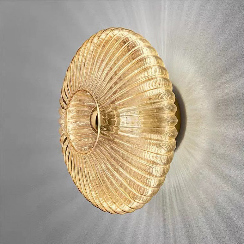 Ribbed Glass Disc Wall Sconce in Cognac
