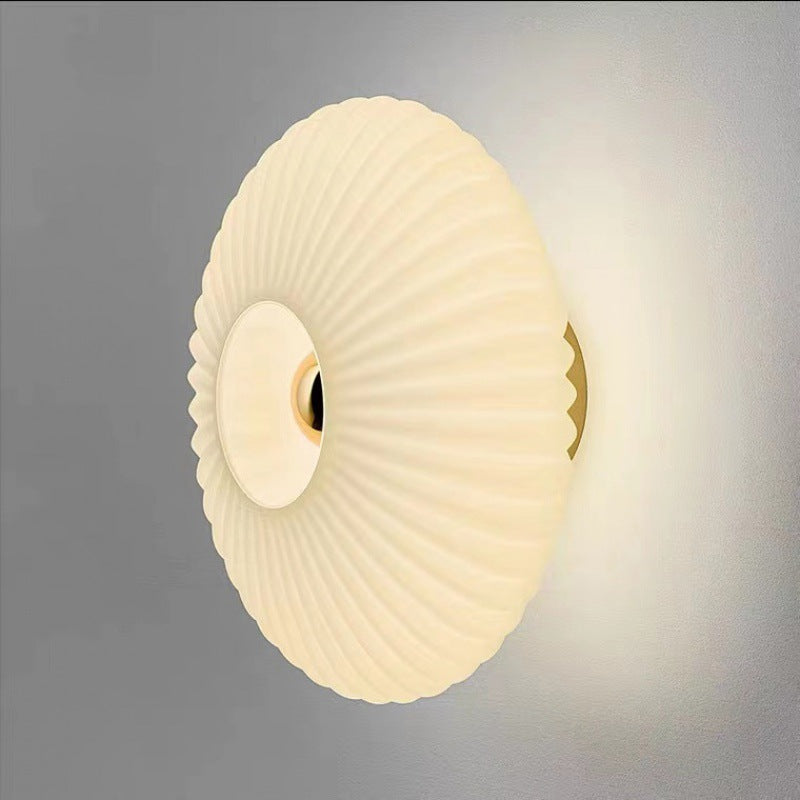 Ribbed Glass Disc Wall Sconce in Frosted White