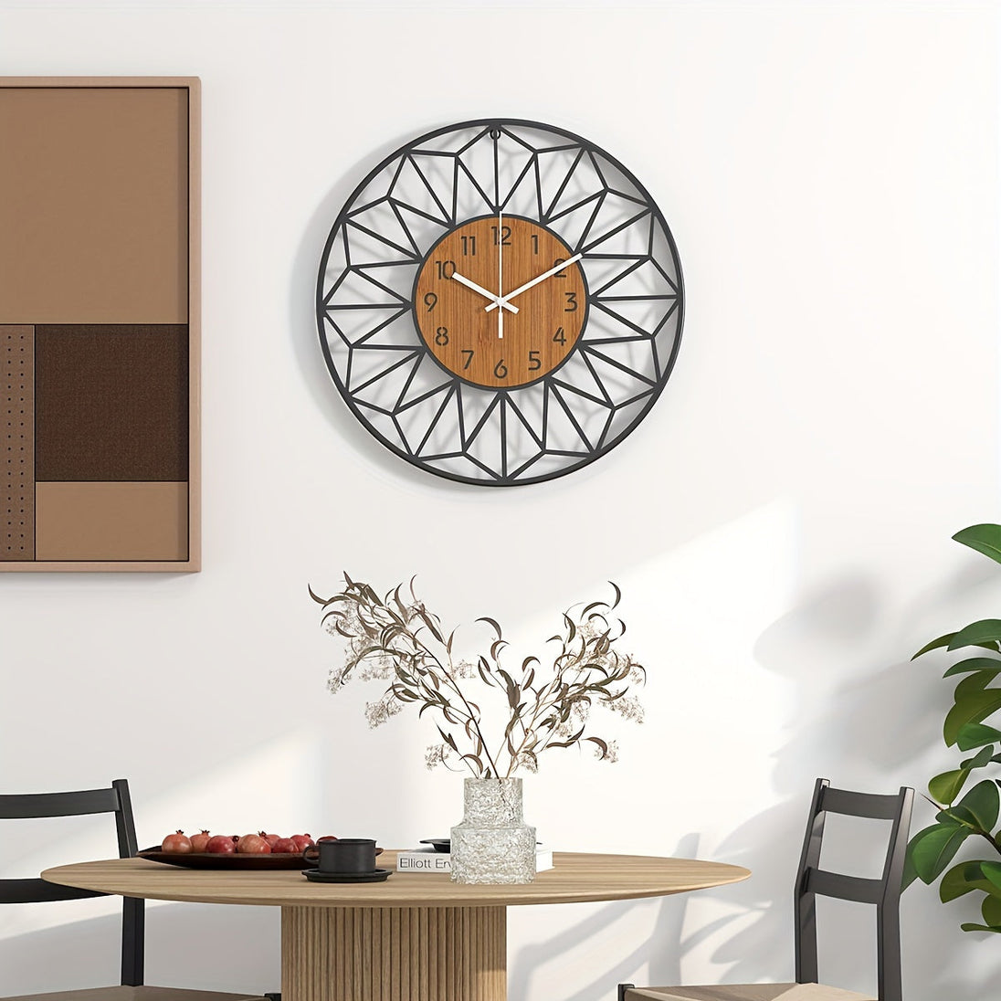 Black Metal and Wood Grain Wall Clock