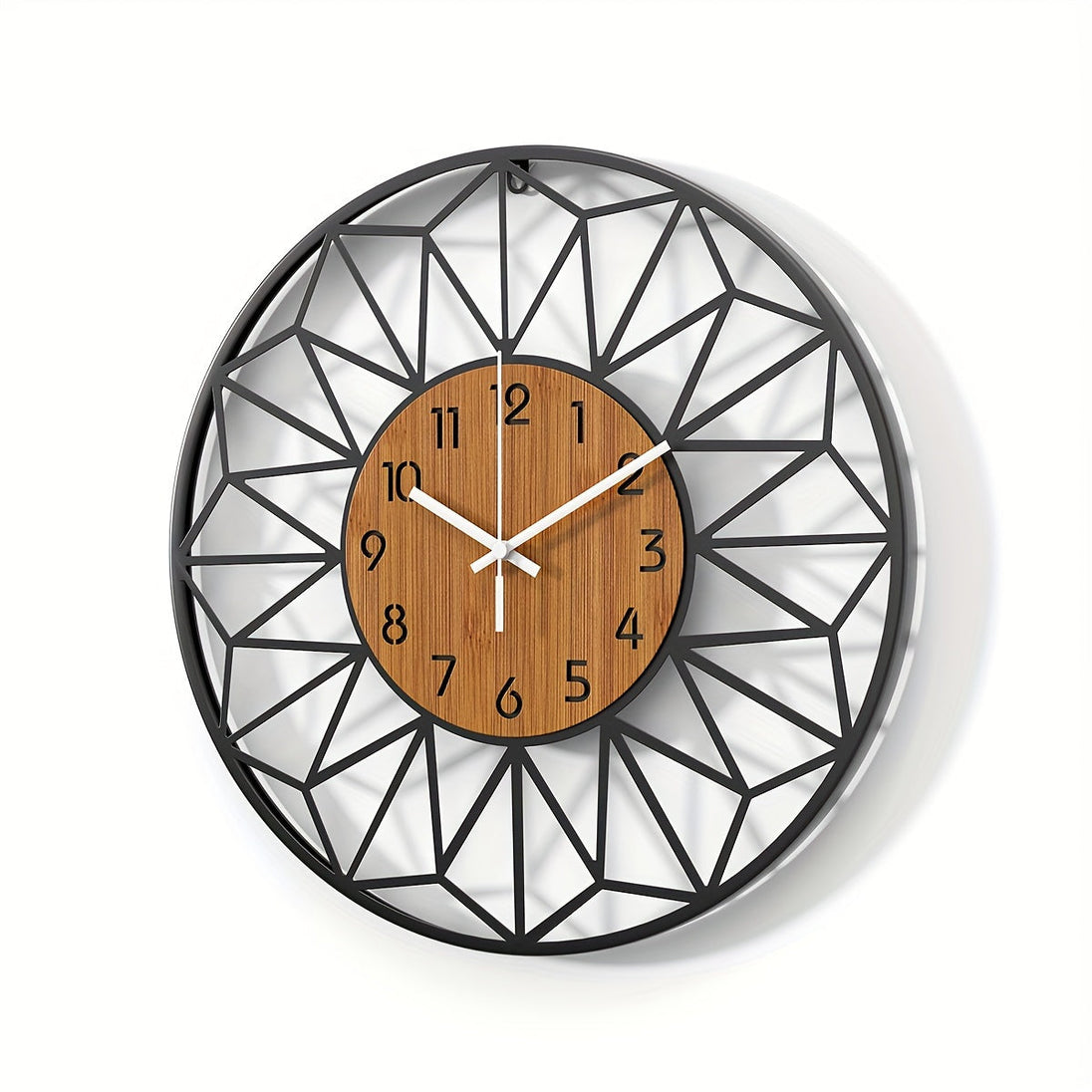 Black Metal and Wood Grain Wall Clock