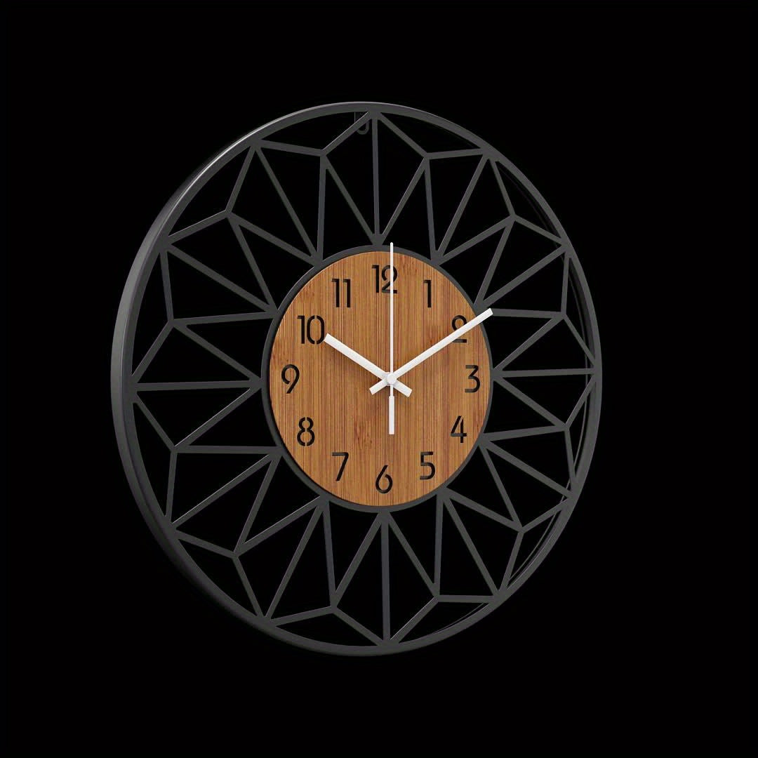 Black Metal and Wood Grain Wall Clock