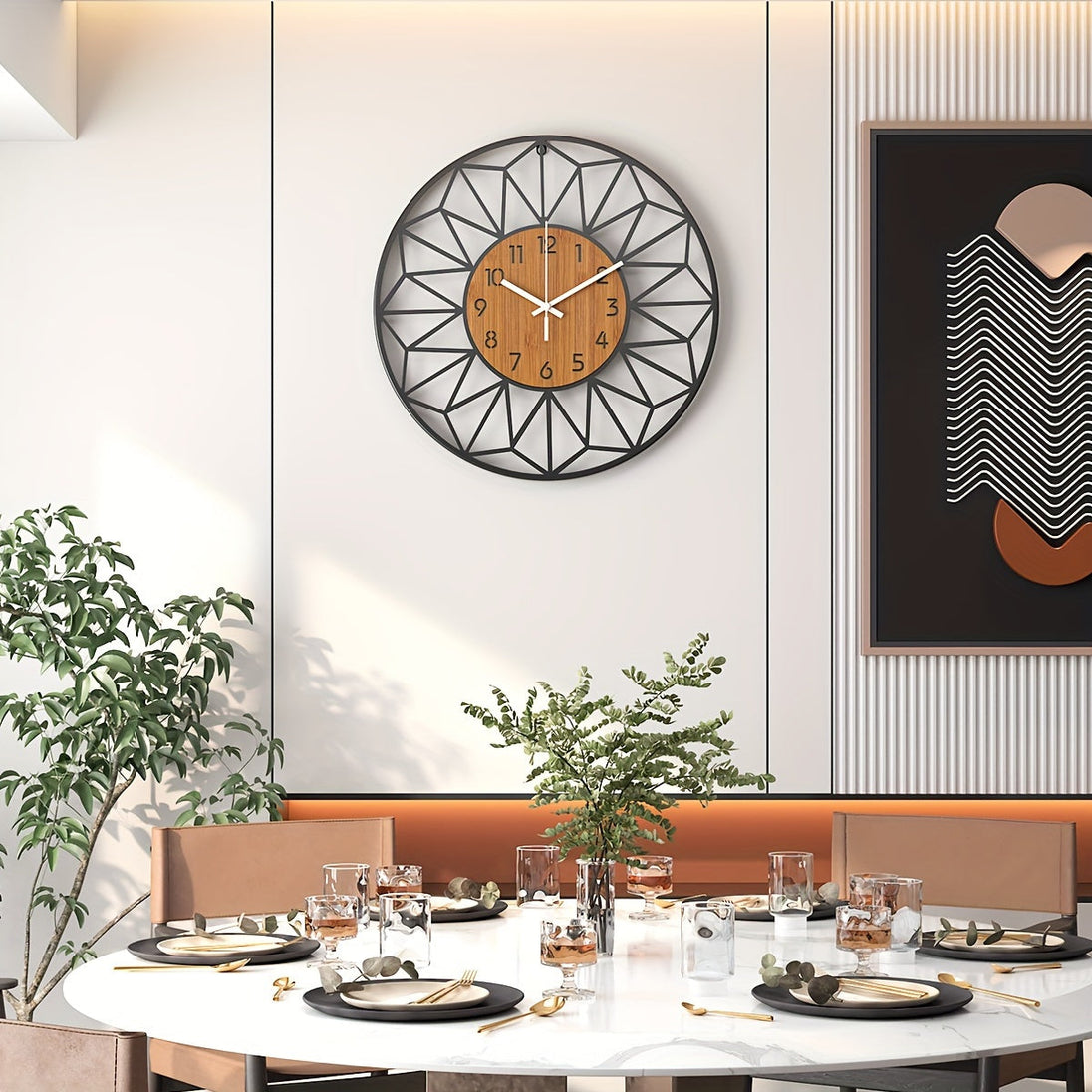 Black Metal and Wood Grain Wall Clock