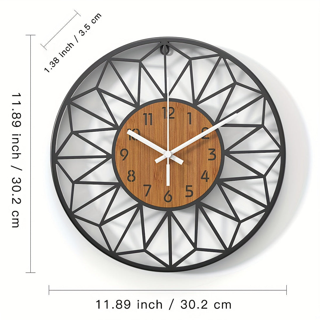 Black Metal and Wood Grain Wall Clock