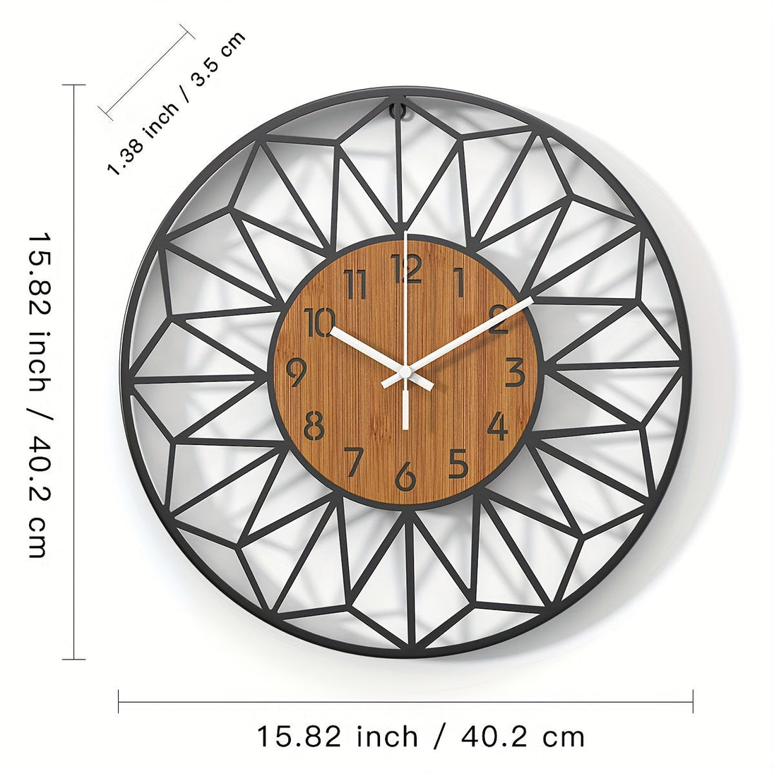Black Metal and Wood Grain Wall Clock