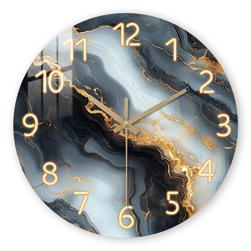 Blue and Gold Marble Wall Clock – detail view