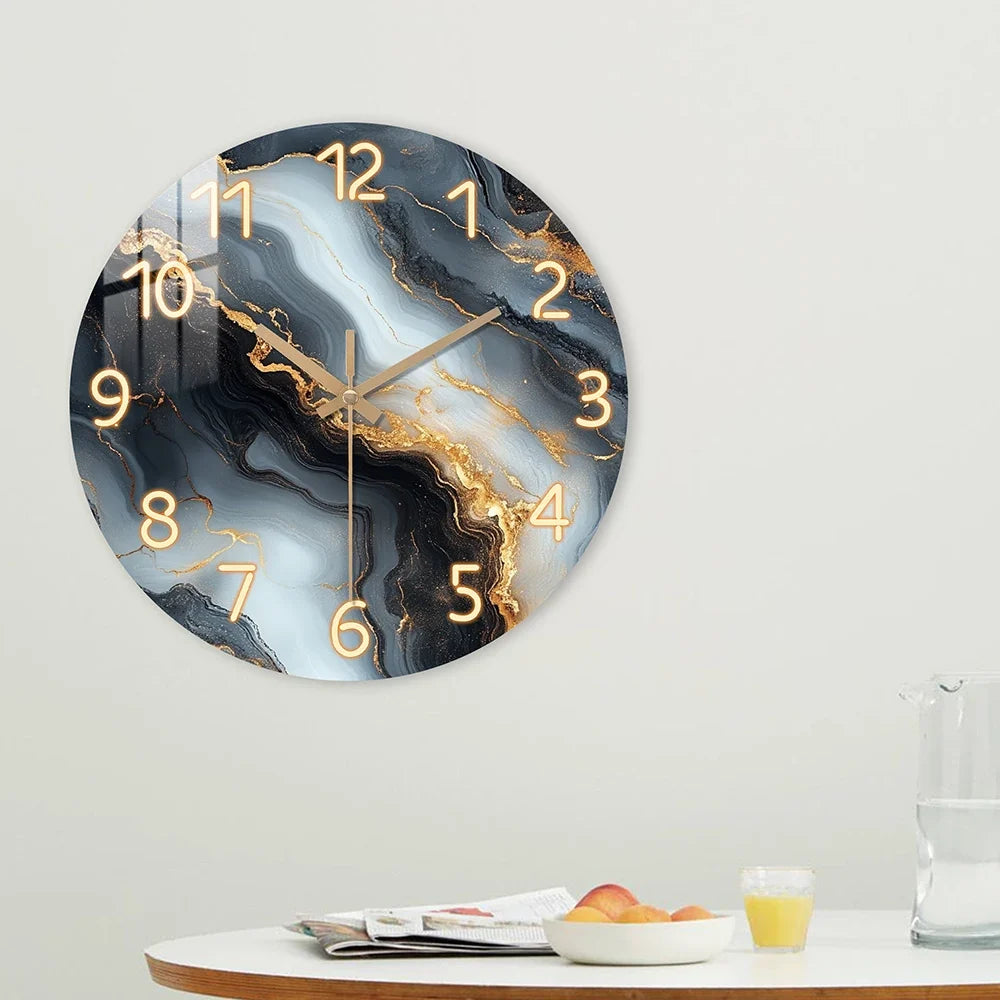 Blue and Gold Marble Wall Clock – close-up