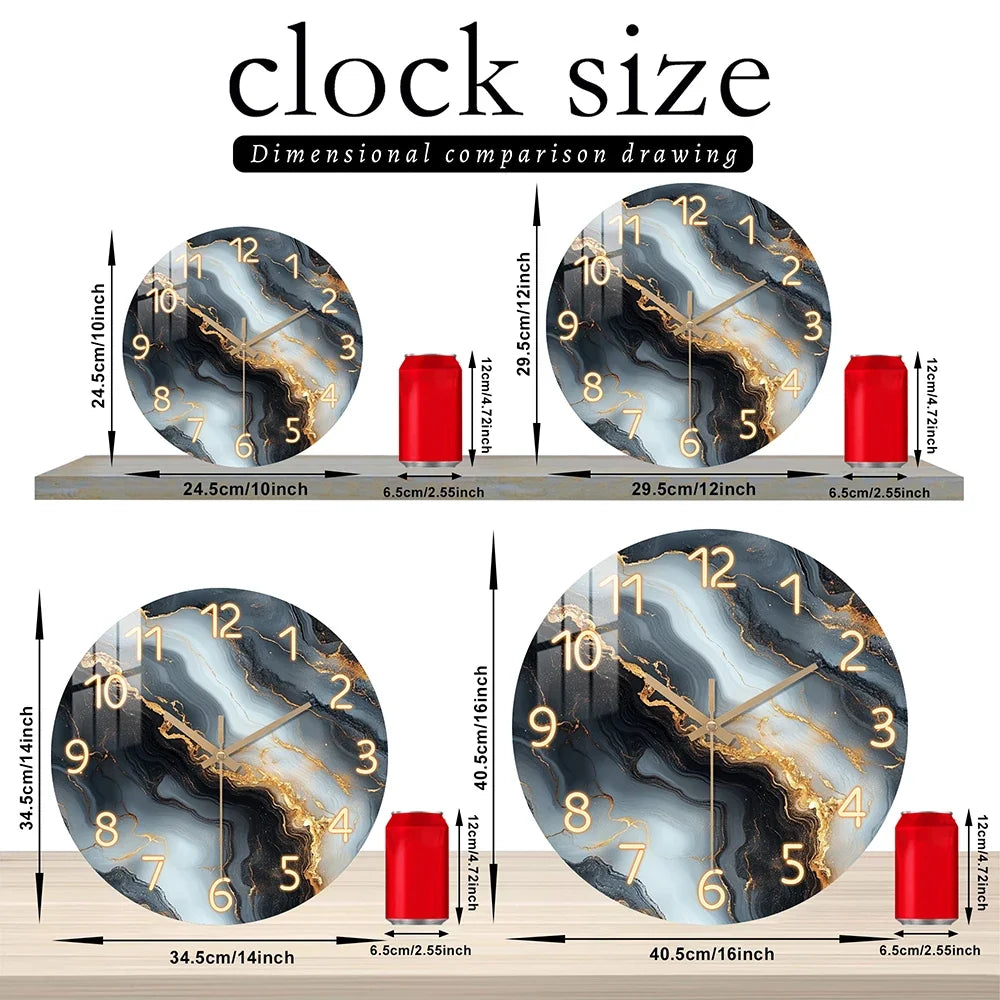 Blue and Gold Marble Wall Clock – in a room setting