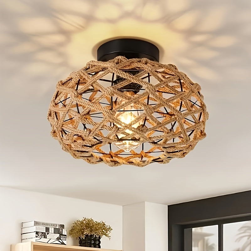 Boho Hemp Rope Flush Ceiling Light