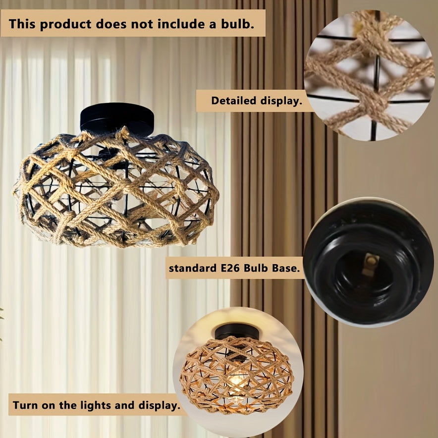 Boho Hemp Rope Flush Ceiling Light