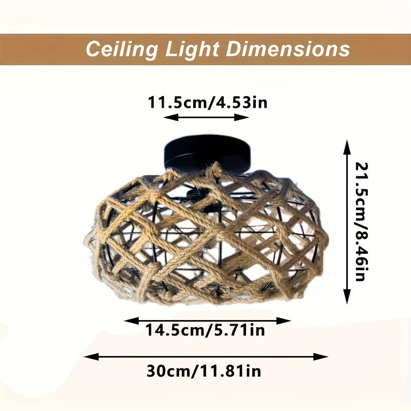 Boho Hemp Rope Flush Ceiling Light