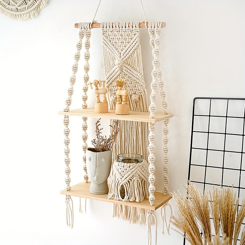 Boho Macrame Hanging Wall Shelf