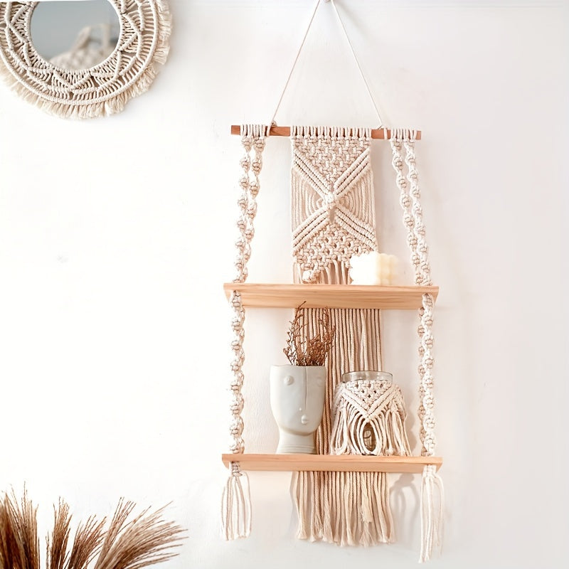 Boho Macrame Hanging Wall Shelf