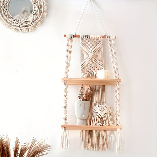 Boho Macrame Hanging Wall Shelf