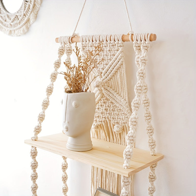 Boho Macrame Hanging Wall Shelf