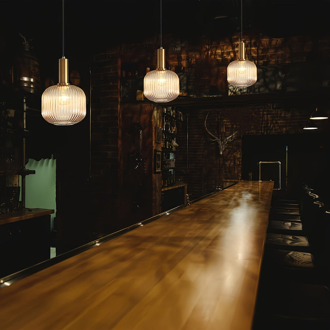 Brass & Striped Glass Ceiling Light