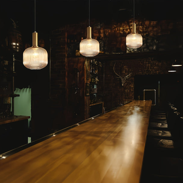Brass & Striped Glass Ceiling Light