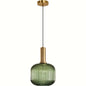 Brass & Striped Glass Ceiling Light in Green