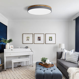 Circular Flush Mount Ceiling Light with Wood Frame