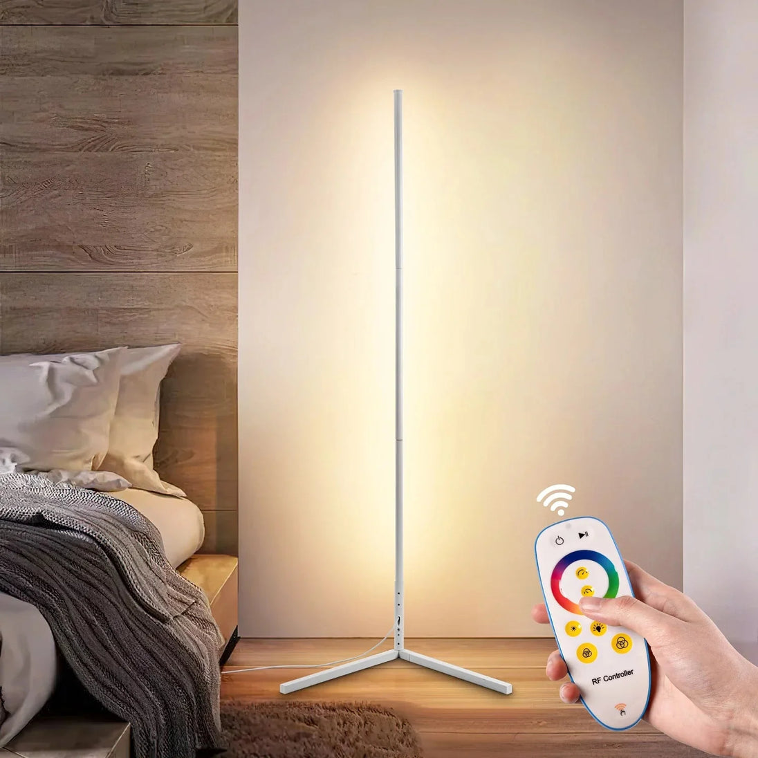 Dimmable LED corner floor lamp with remote control