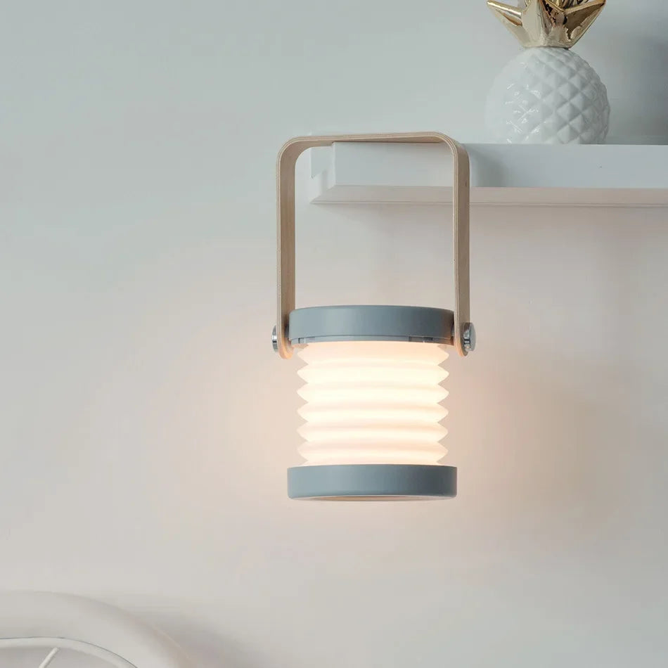 Foldable Lantern Lamp with Wooden Handle