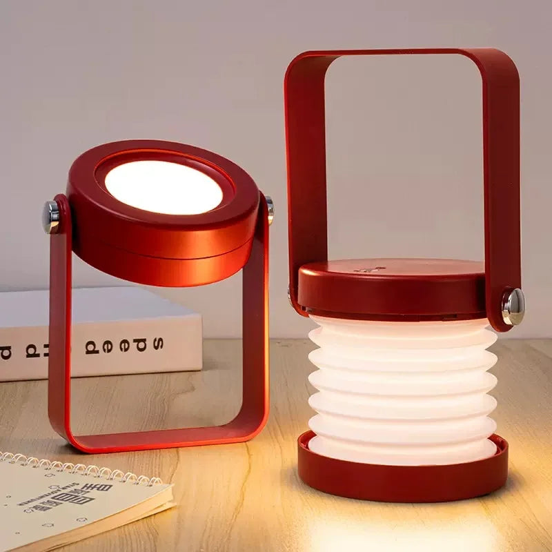 Foldable Lantern Lamp with Wooden Handle – Red