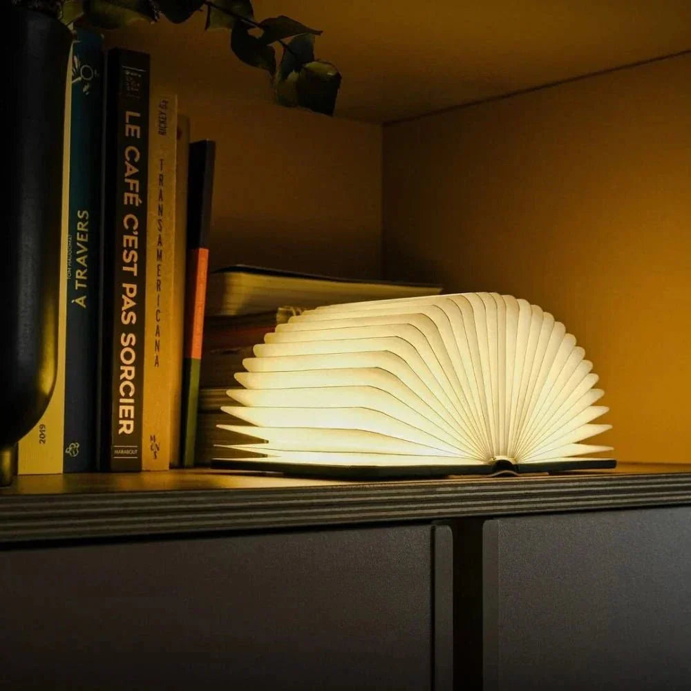 Foldable Book Lamp in Natural Wood