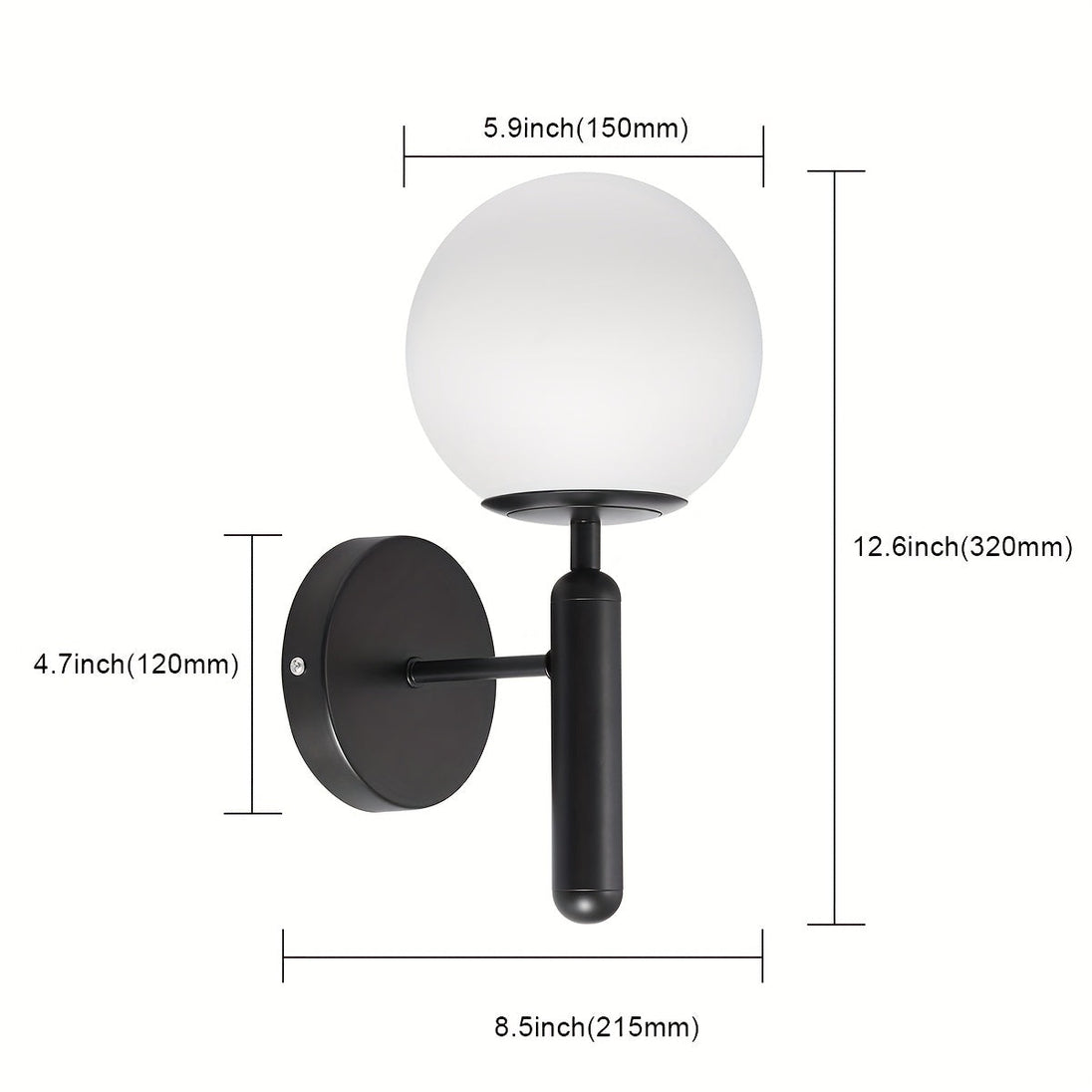 Frosted Glass Globe Wall Sconce – Black