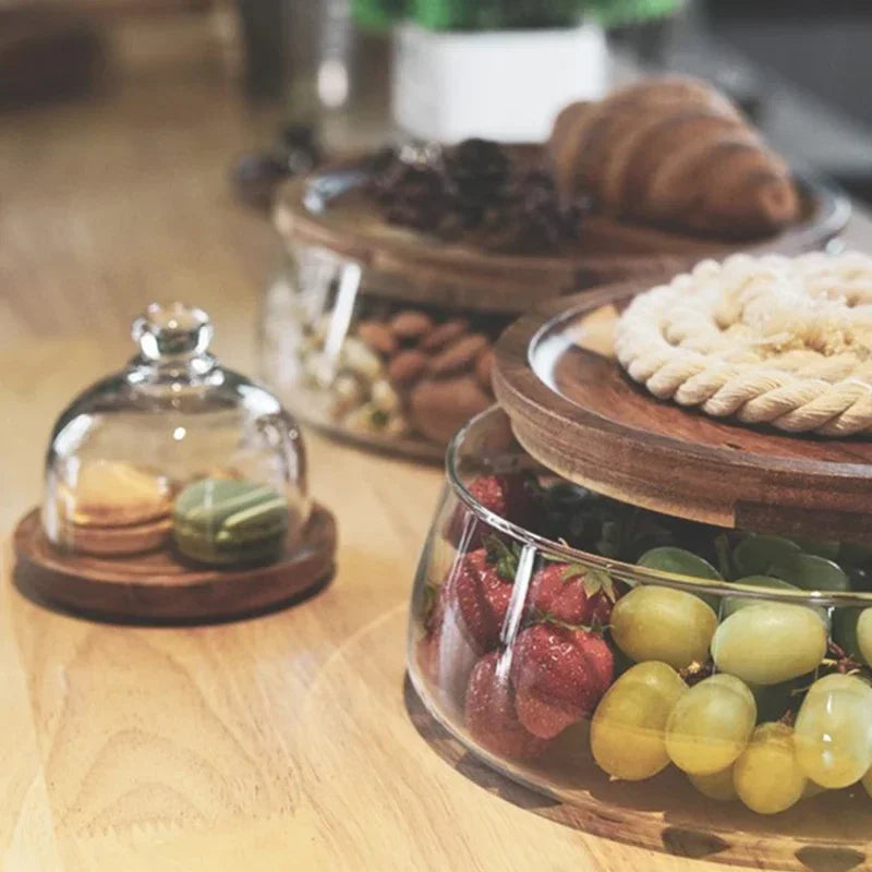Glass Bowl with Acacia Wood Lid