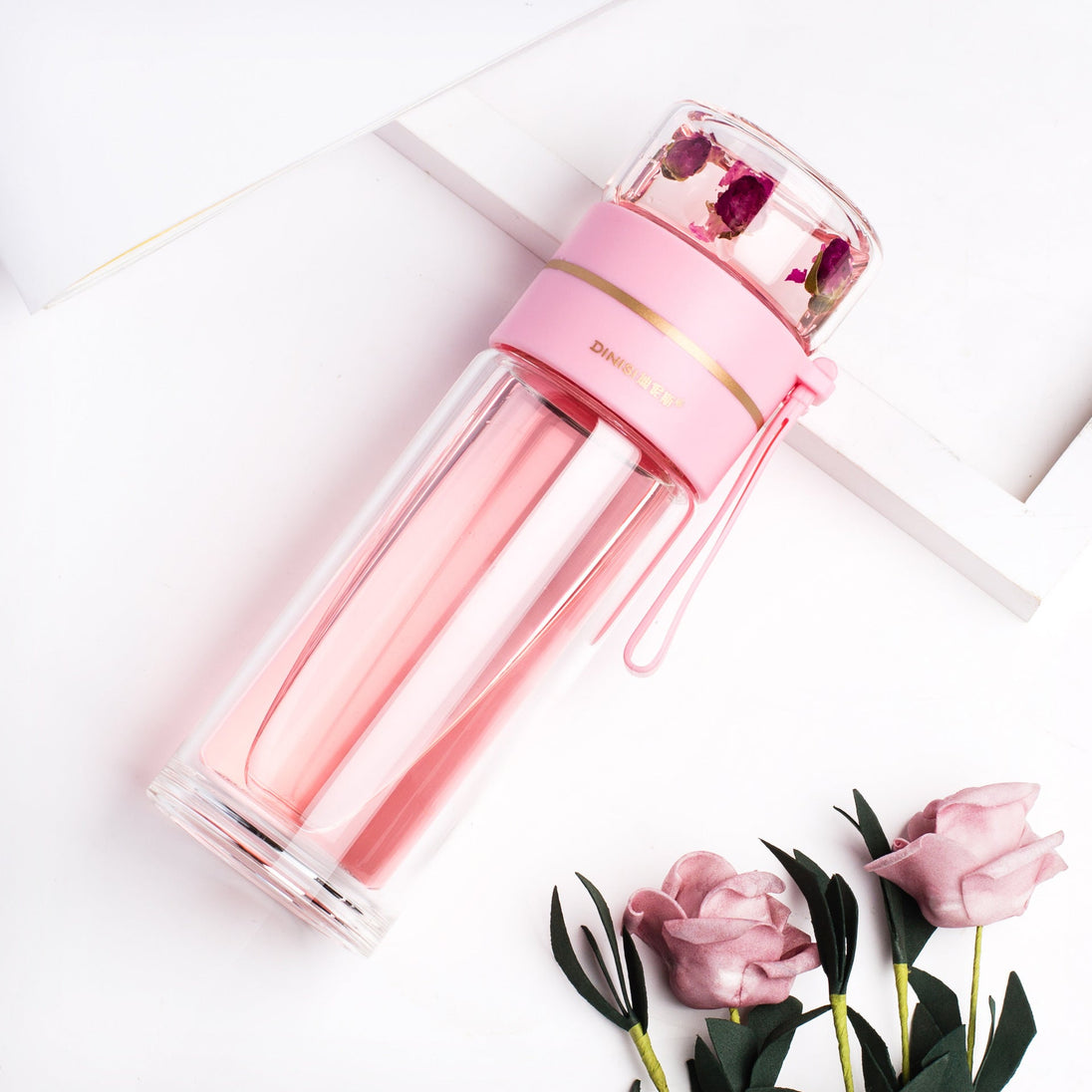 Glass Tea Infuser Bottle in Pink