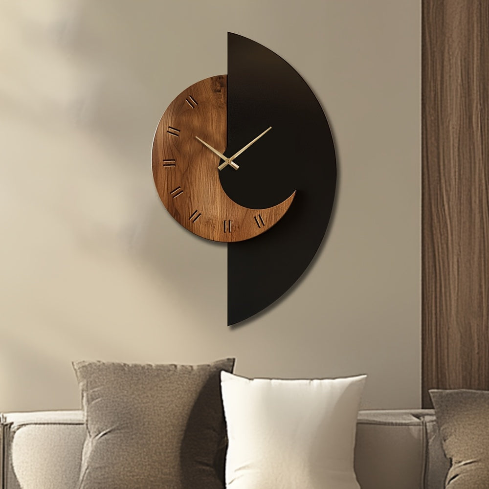 Half-Moon Wood and Black Wall Clock