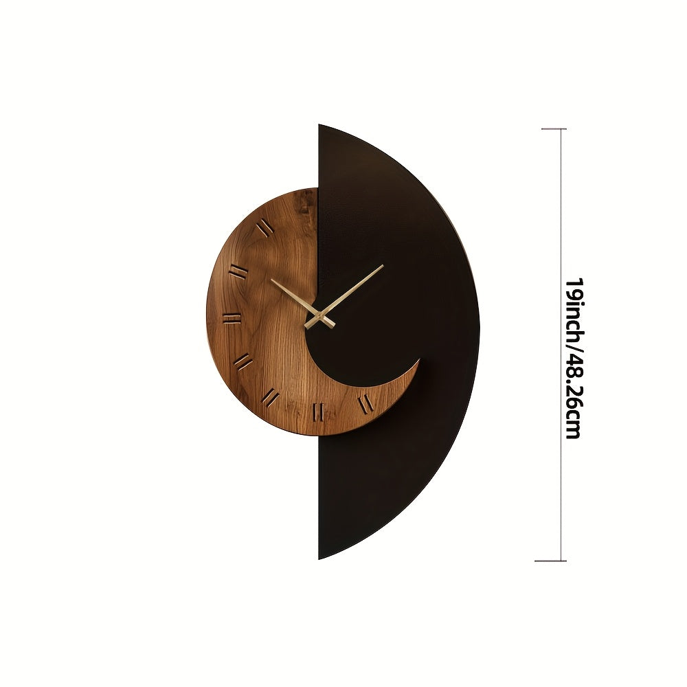 Half-Moon Wood and Black Wall Clock