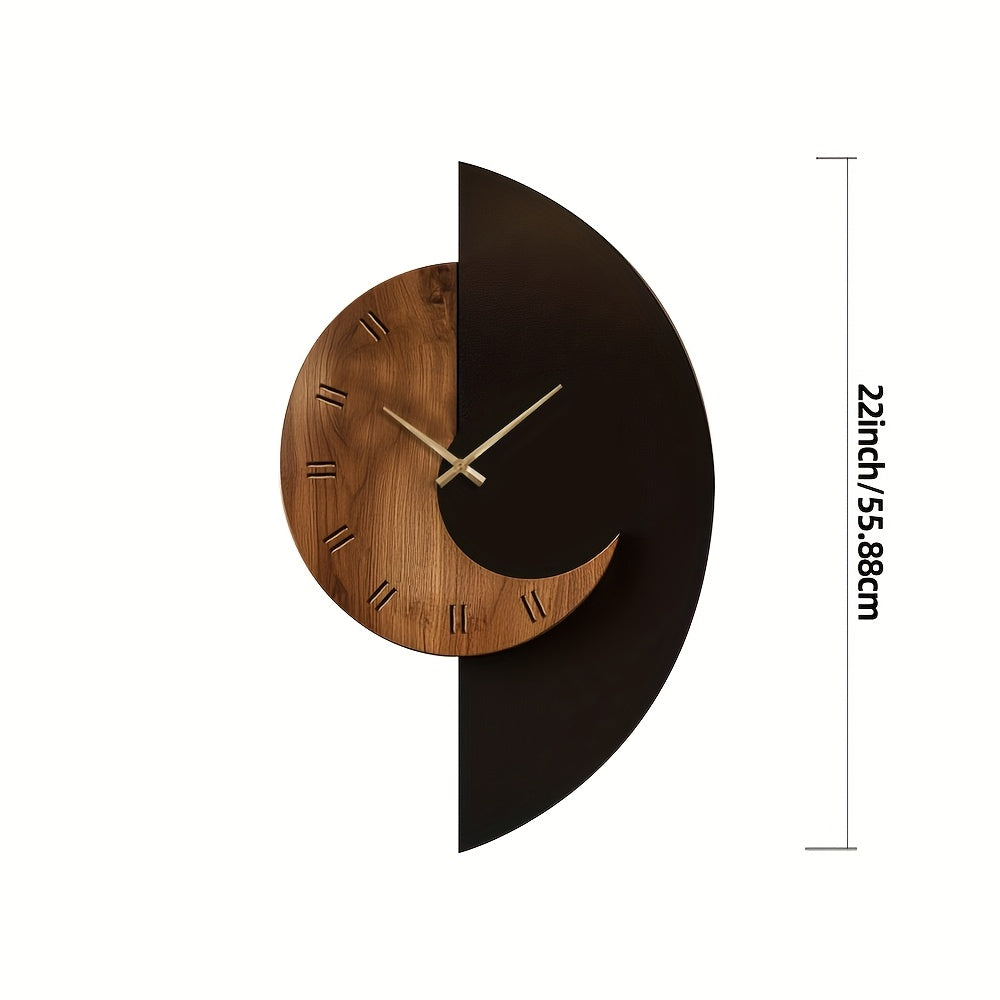 Half-Moon Wood and Black Wall Clock