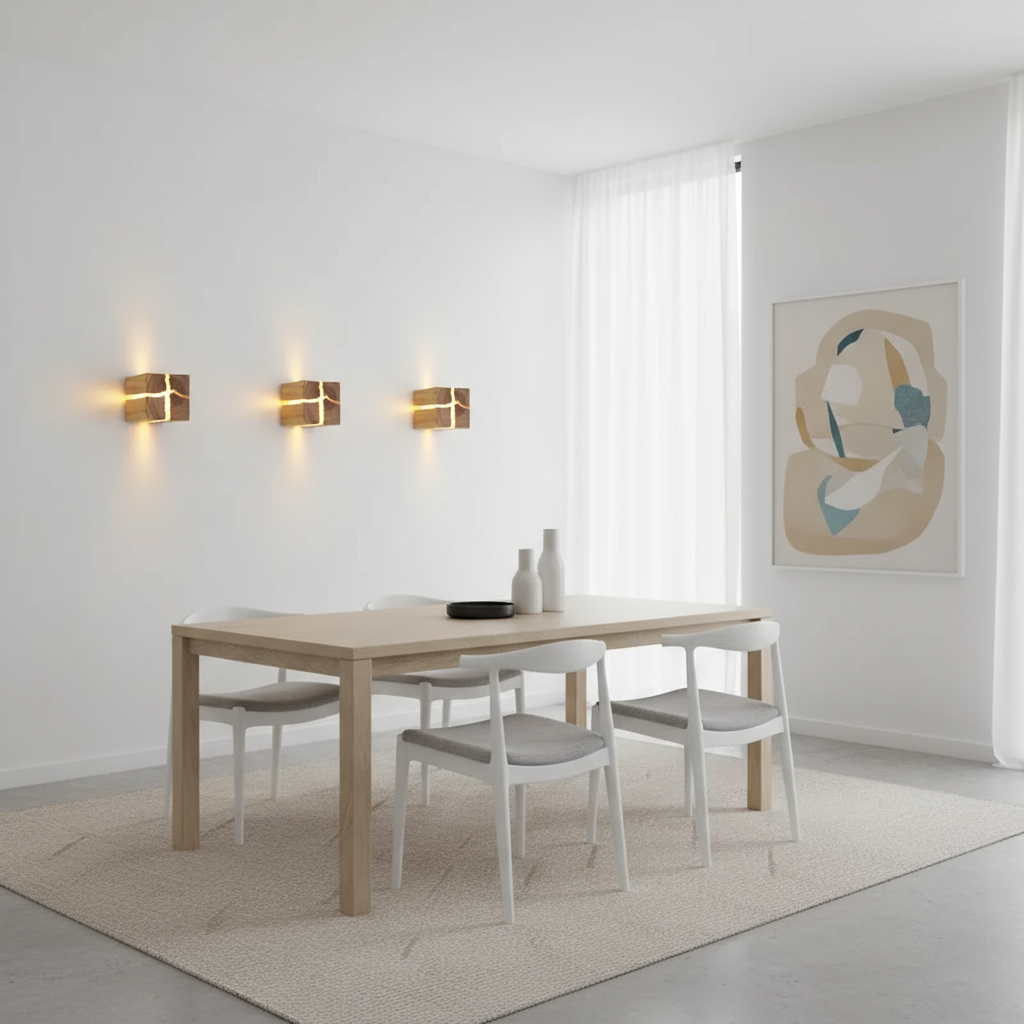 Hand-Carved Wood and Resin Cube Light
