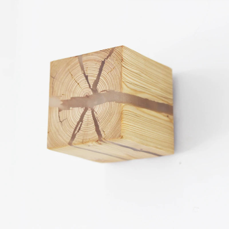Hand-Carved Wood and Resin Cube Light