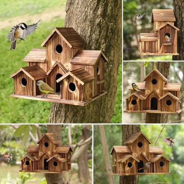 Handmade Six-Entrance Wooden Birdhouse