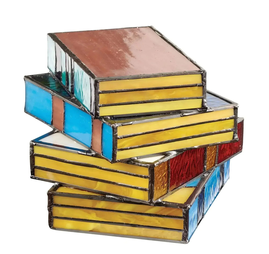 Stained Glass Book Stack Table Lamp – close-up