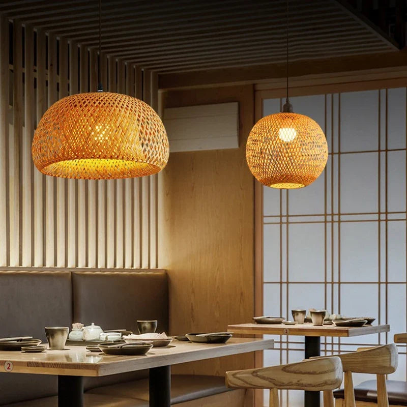 Bamboo and Rattan Pendant Light – close-up