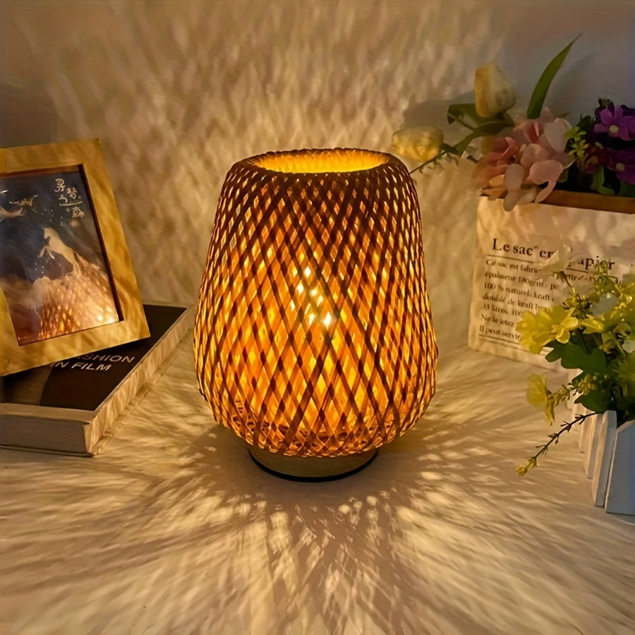 Handwoven Bamboo USB Bedside Lamp