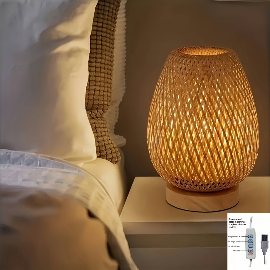 Handwoven Bamboo USB Bedside Lamp