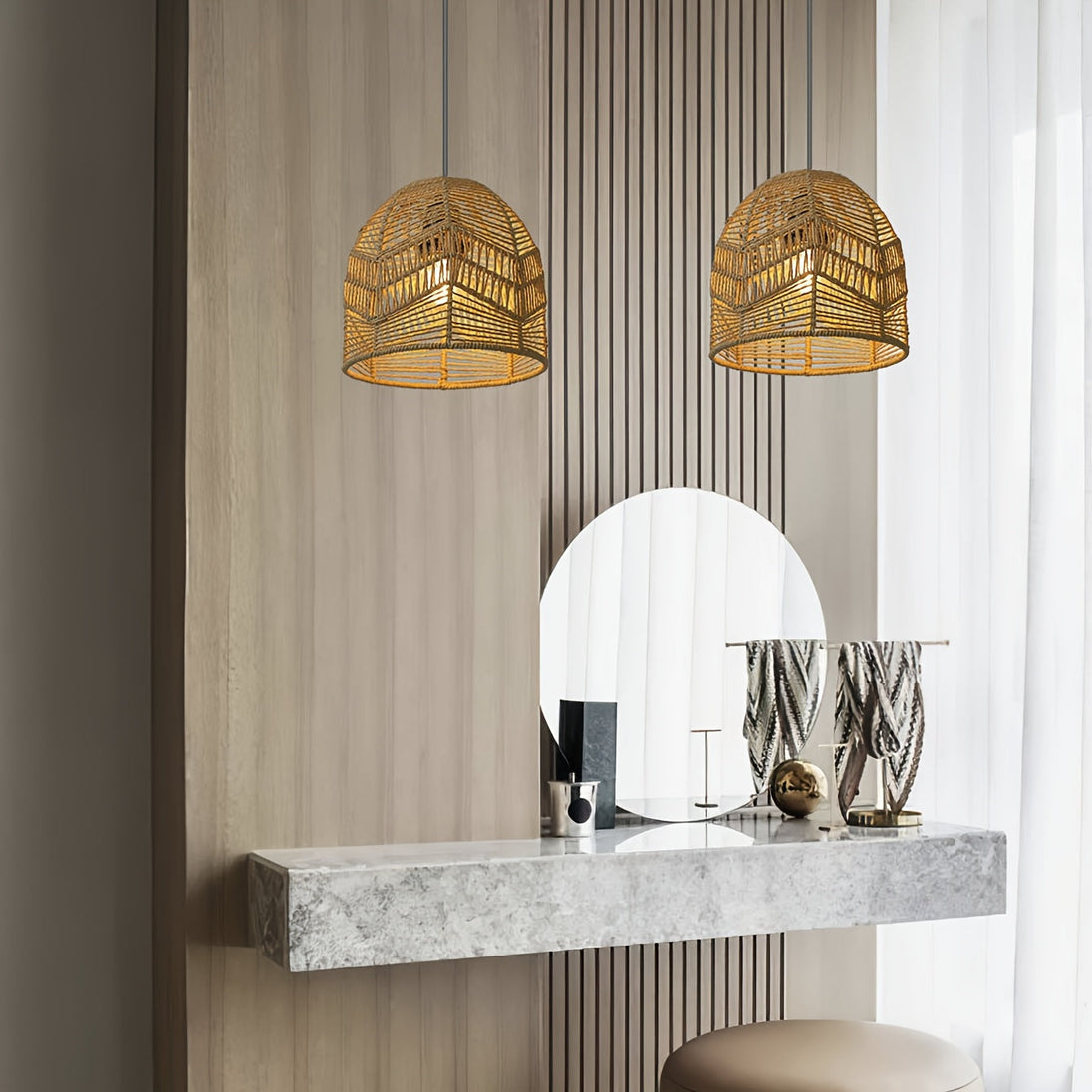 Handwoven Paper Rope Bell Pendant Shade