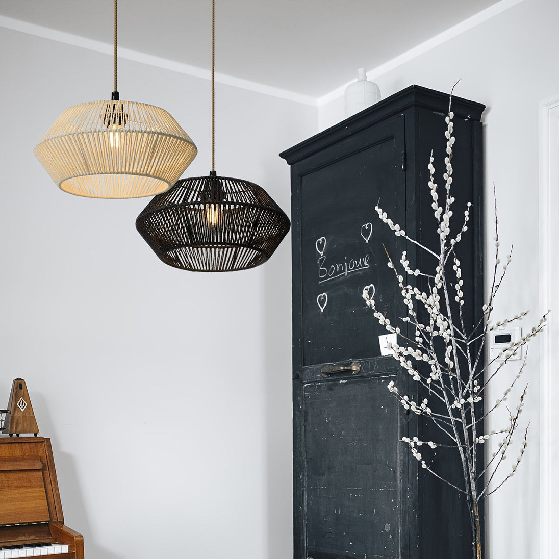 Handwoven Paper Rope Geometric Pendant Shade
