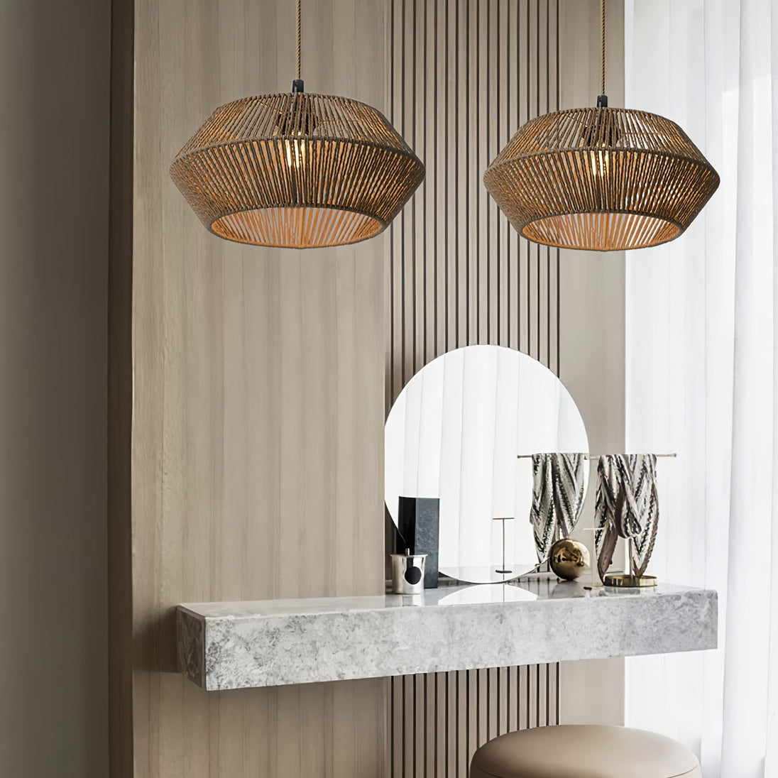 Handwoven Paper Rope Geometric Pendant Shade