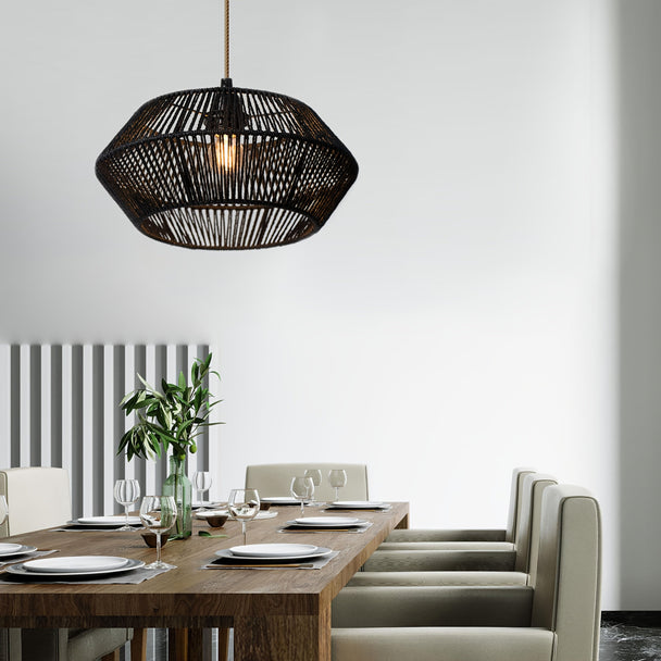 Handwoven Paper Rope Geometric Pendant Shade – Black