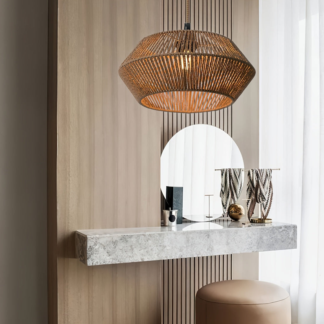 Handwoven Paper Rope Geometric Pendant Shade – Brown