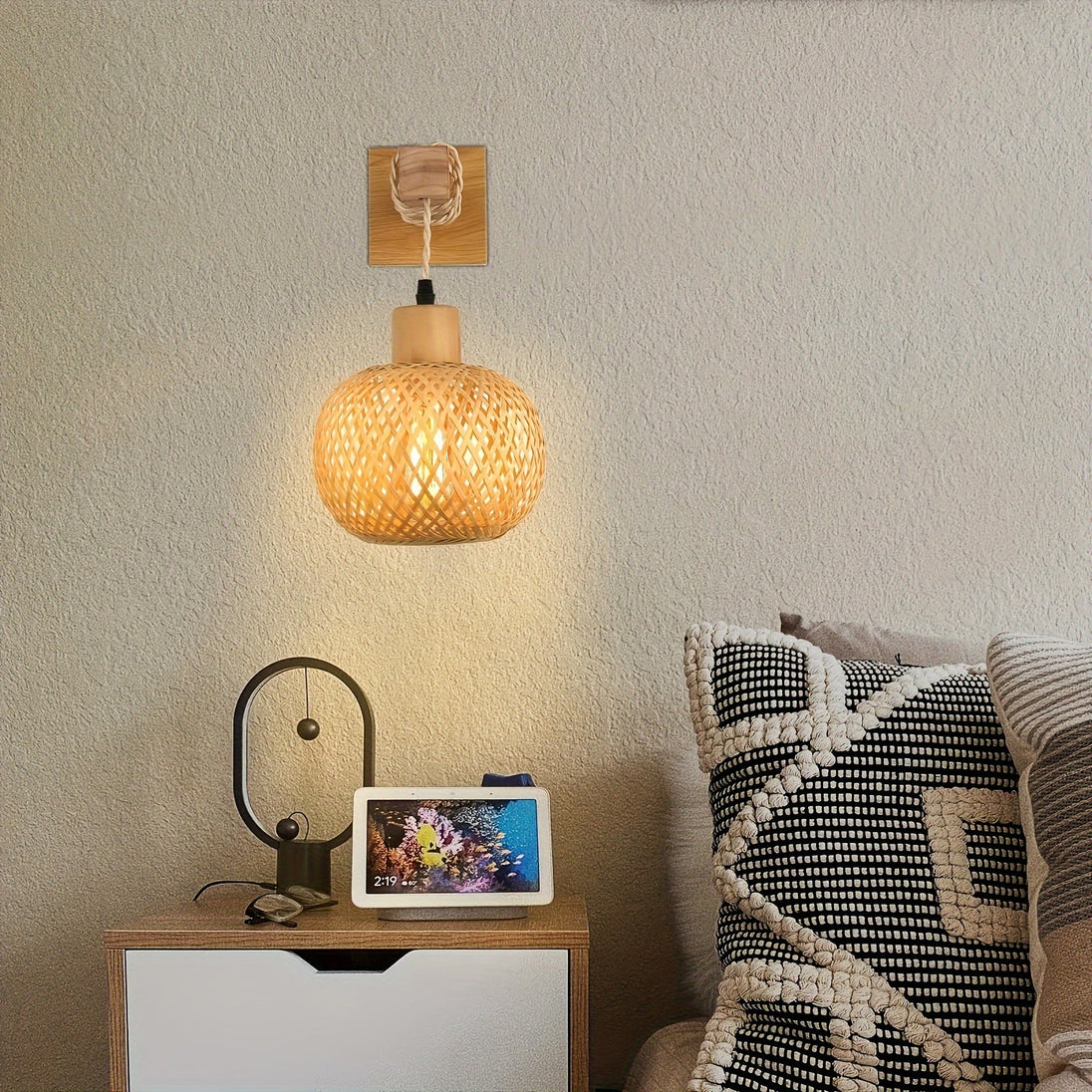 Rattan and Wood Wall Sconce – product photo