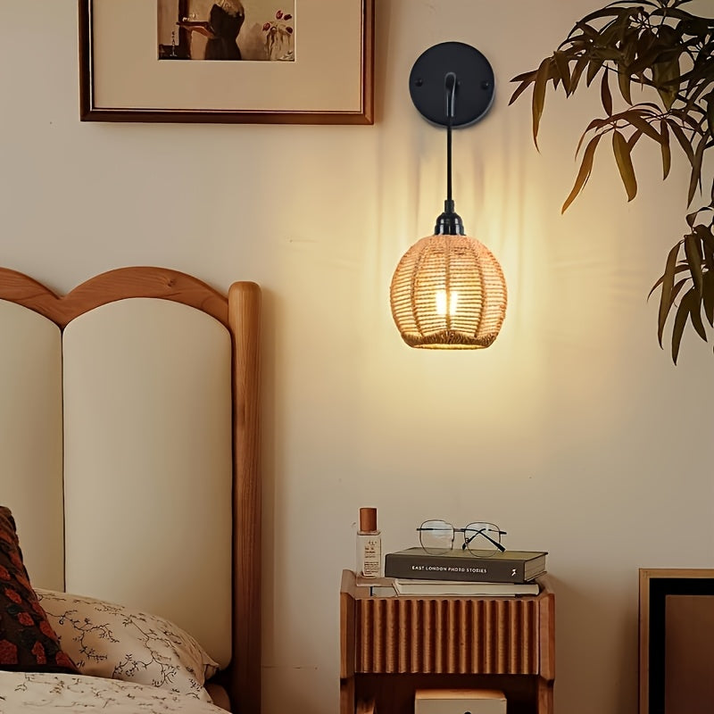 Handwoven Rattan Wall Lamp