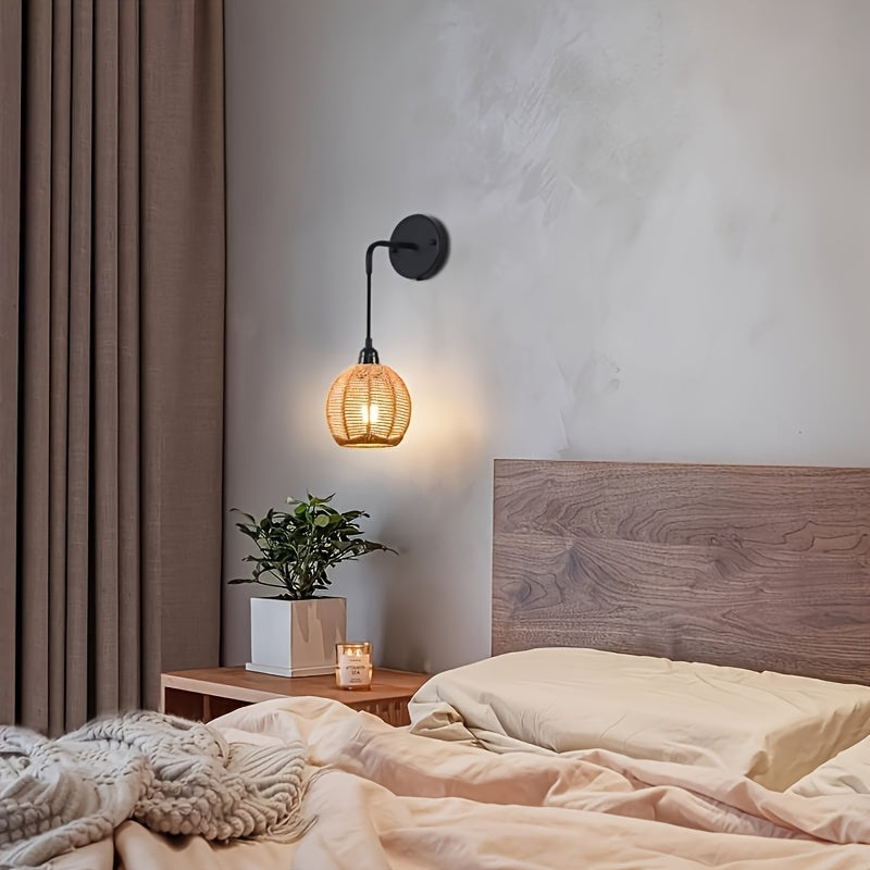 Handwoven Rattan Wall Lamp