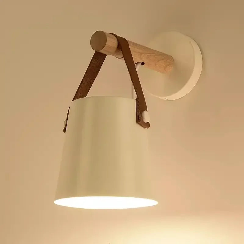Wood and Leather Strap Wall Lamp