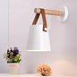 Wood and Leather Strap Wall Lamp – White