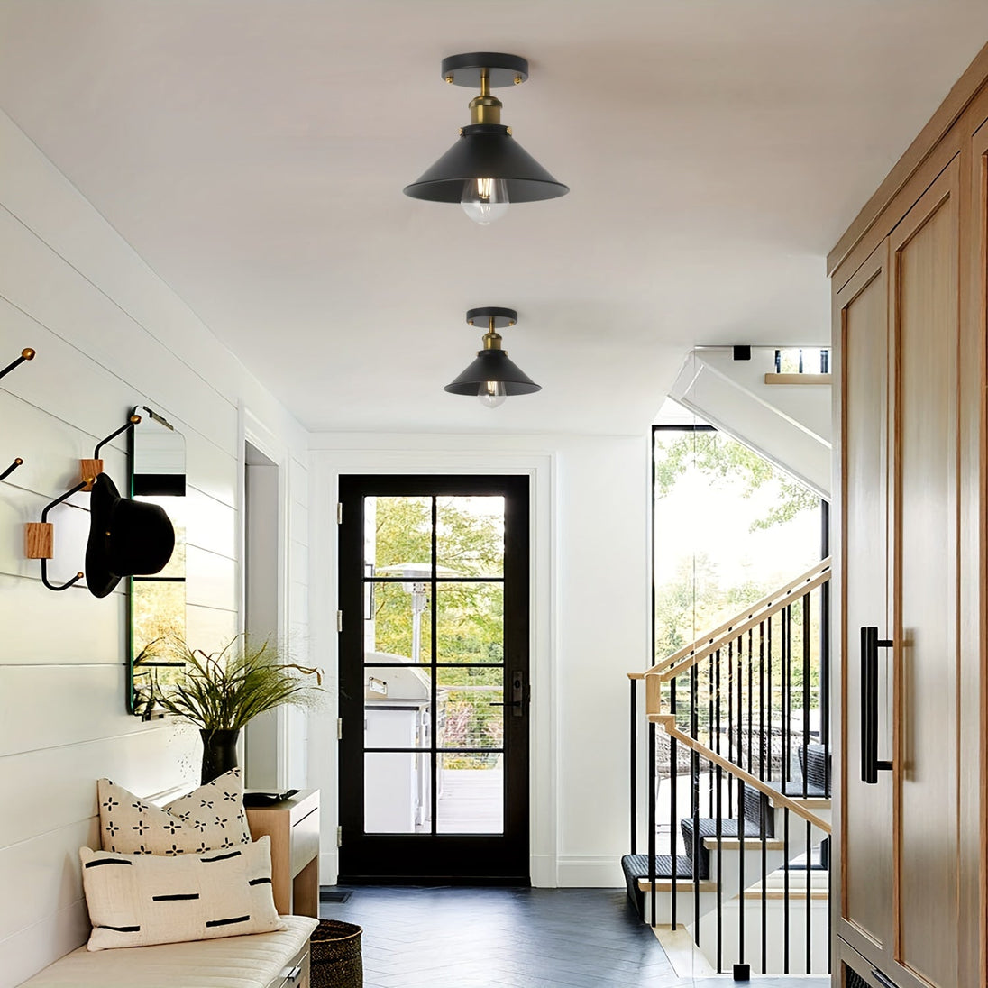 Industrial Black Semi-Flush Ceiling Light